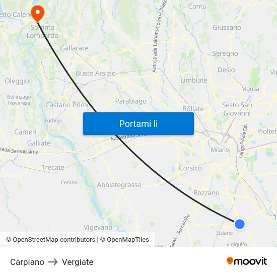 Carpiano to Vergiate map