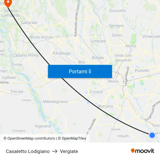 Casaletto Lodigiano to Vergiate map