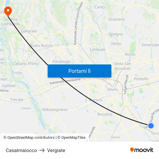 Casalmaiocco to Vergiate map