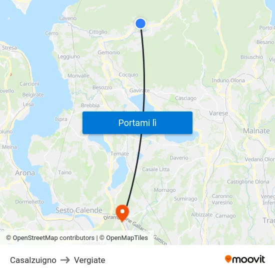Casalzuigno to Vergiate map