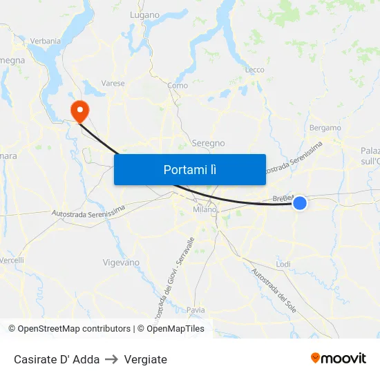 Casirate D' Adda to Vergiate map