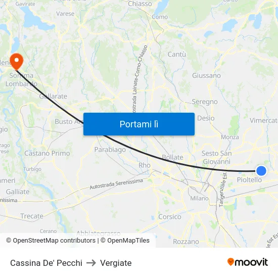 Cassina De' Pecchi to Vergiate map