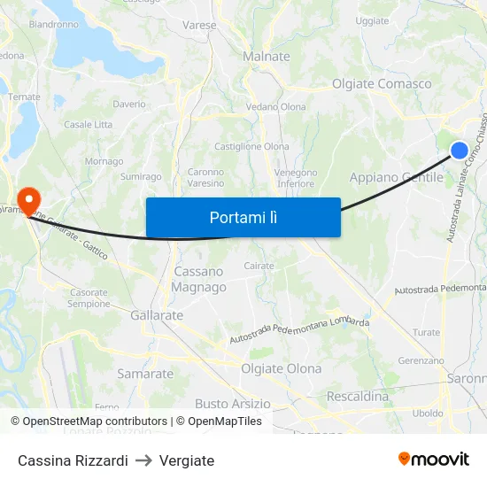 Cassina Rizzardi to Vergiate map
