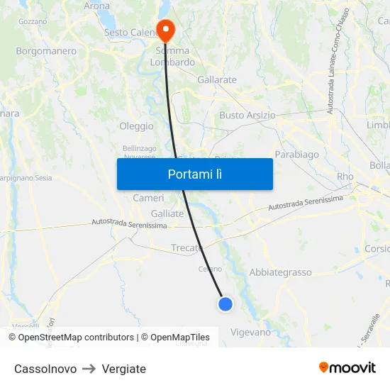 Cassolnovo to Vergiate map