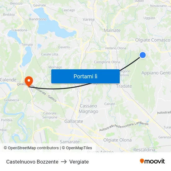 Castelnuovo Bozzente to Vergiate map