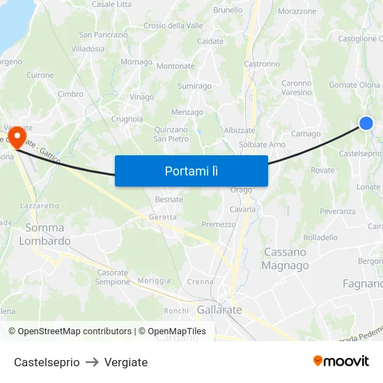 Castelseprio to Vergiate map