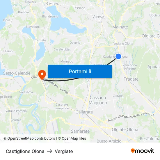 Castiglione Olona to Vergiate map