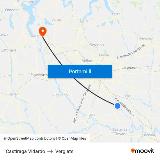 Castiraga Vidardo to Vergiate map