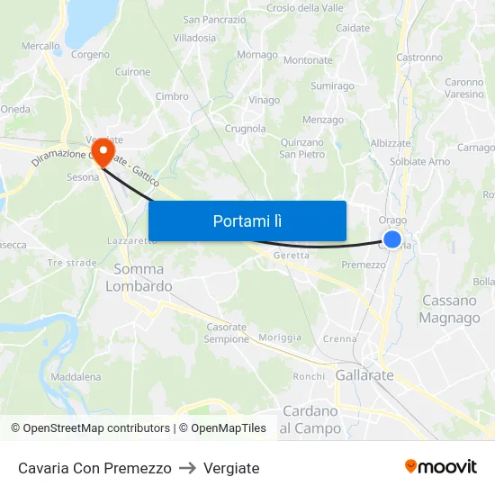 Cavaria Con Premezzo to Vergiate map