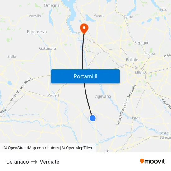 Cergnago to Vergiate map