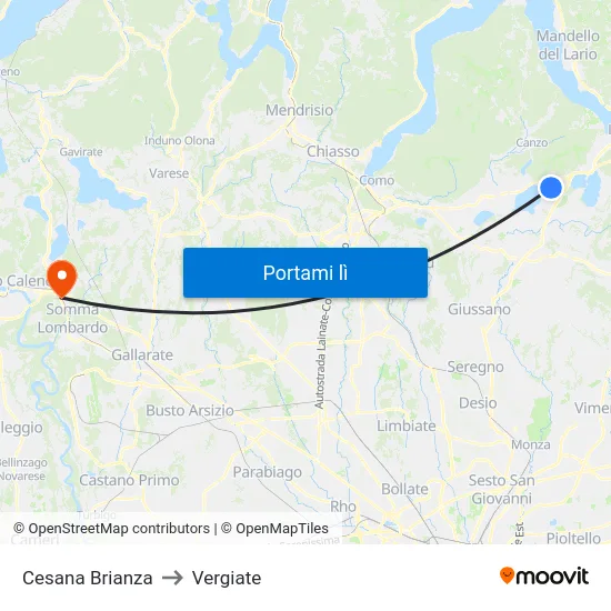 Cesana Brianza to Vergiate map