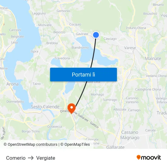 Comerio to Vergiate map