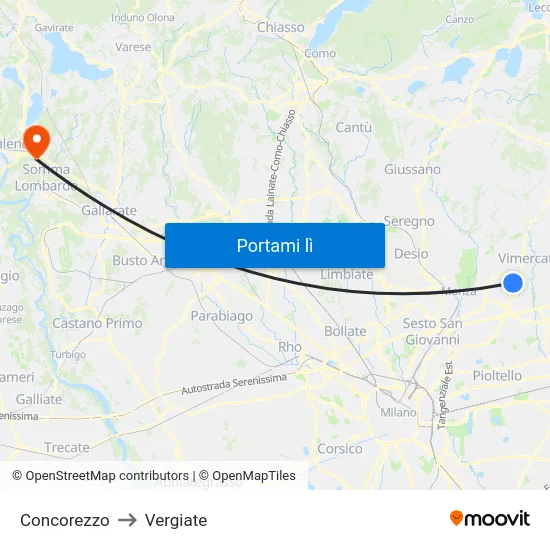 Concorezzo to Vergiate map