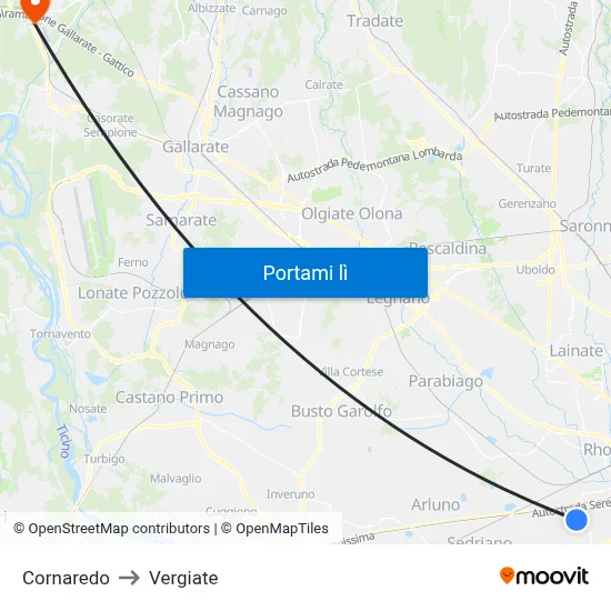 Cornaredo to Vergiate map