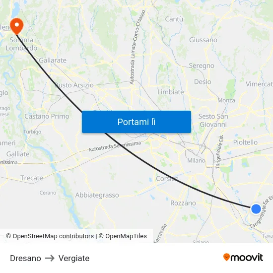 Dresano to Vergiate map