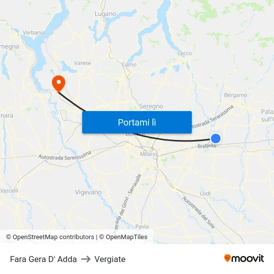 Fara Gera D' Adda to Vergiate map