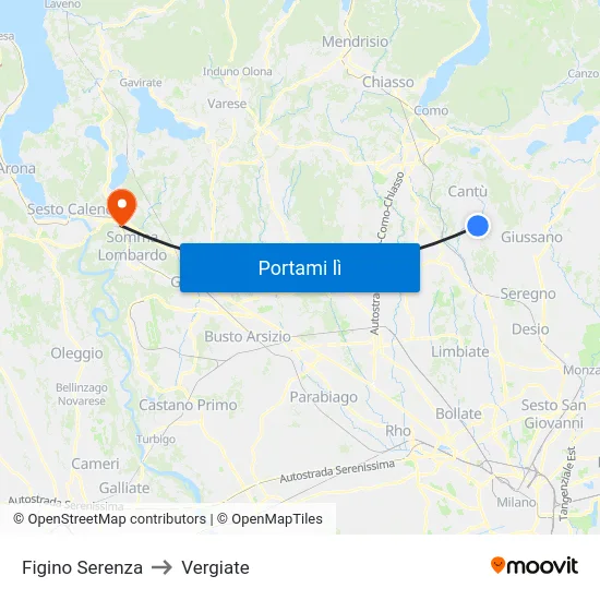 Figino Serenza to Vergiate map