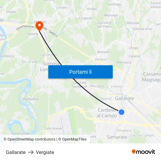 Gallarate to Vergiate map