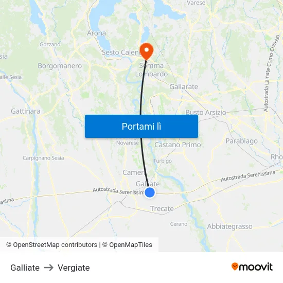 Galliate to Vergiate map