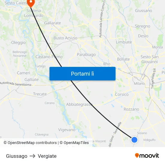 Giussago to Vergiate map