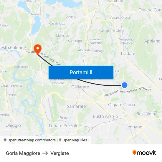 Gorla Maggiore to Vergiate map