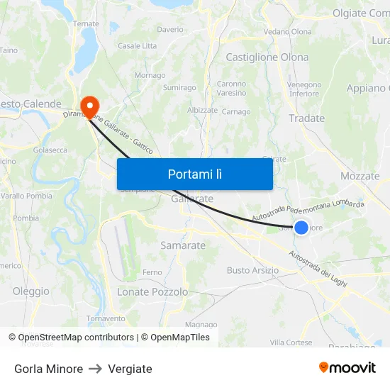 Gorla Minore to Vergiate map
