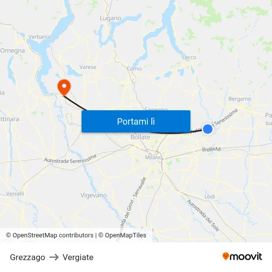 Grezzago to Vergiate map