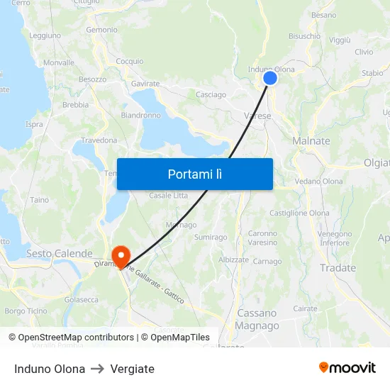 Induno Olona to Vergiate map