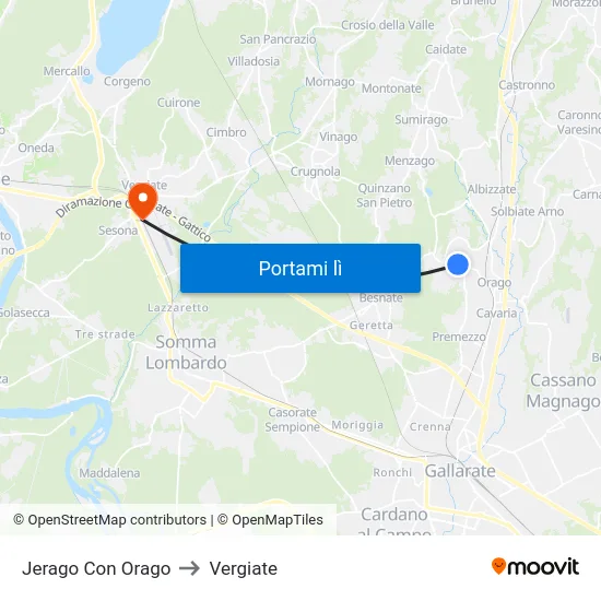 Jerago Con Orago to Vergiate map