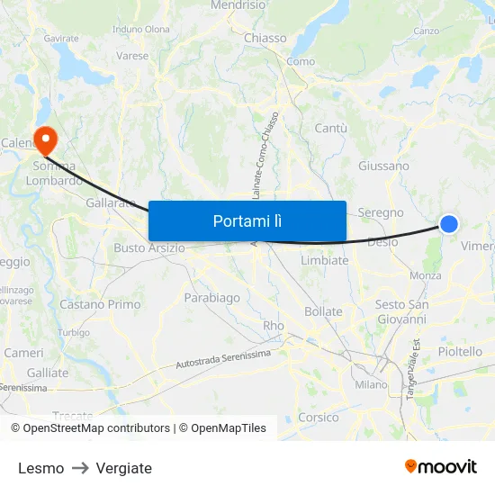 Lesmo to Vergiate map