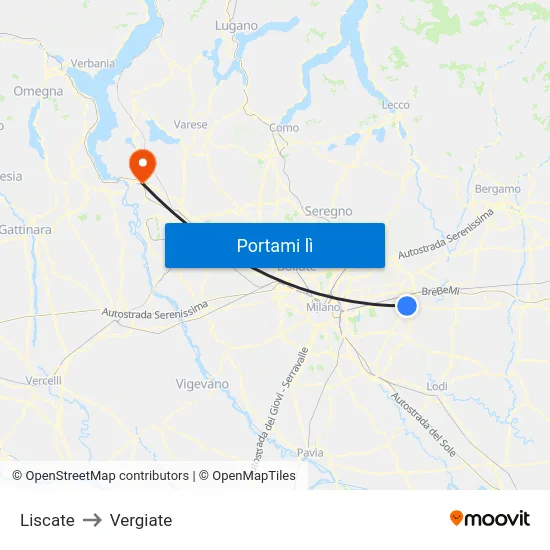 Liscate to Vergiate map