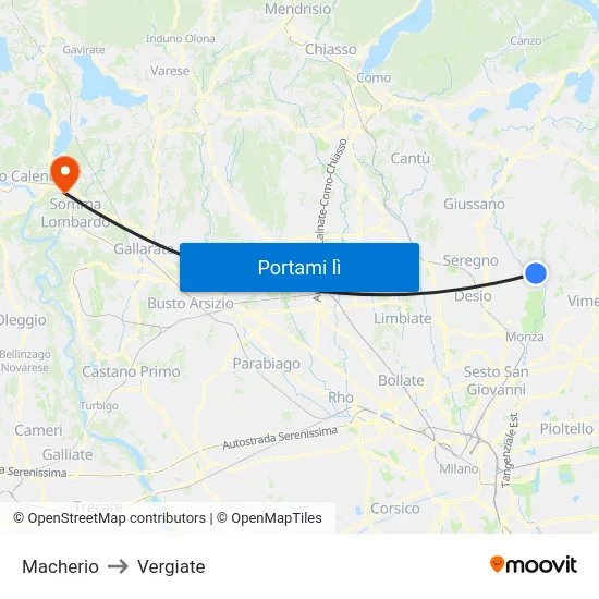 Macherio to Vergiate map