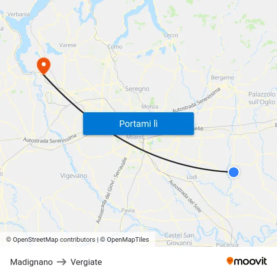 Madignano to Vergiate map