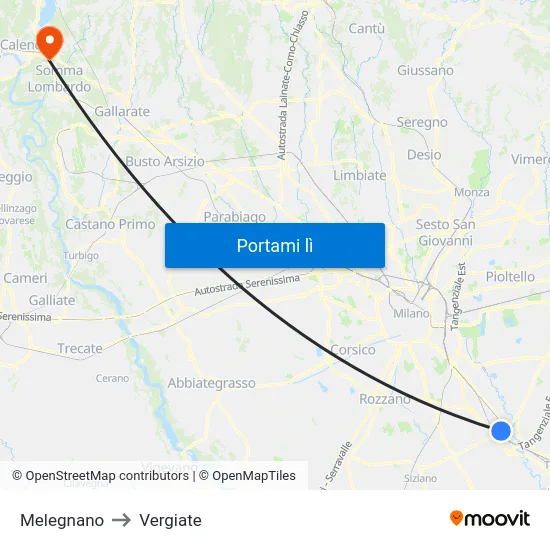 Melegnano to Vergiate map