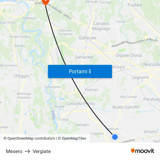 Mesero to Vergiate map
