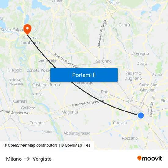 Milano to Vergiate map