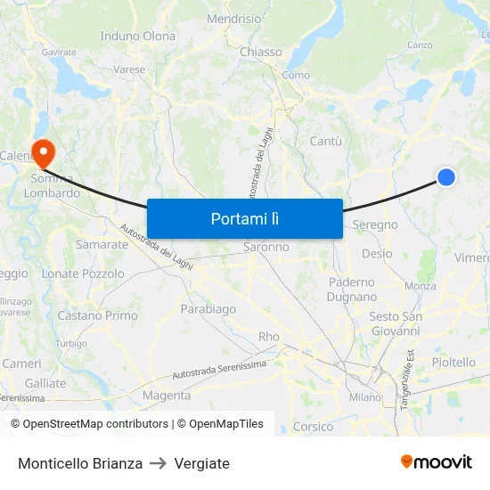 Monticello Brianza to Vergiate map