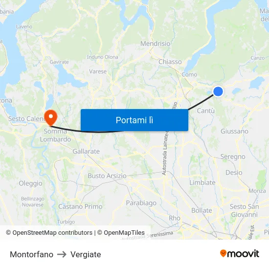 Montorfano to Vergiate map