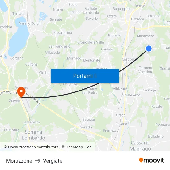Morazzone to Vergiate map