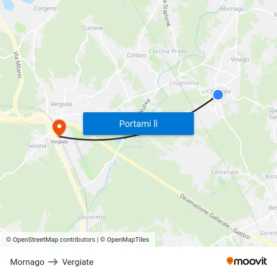 Mornago to Vergiate map