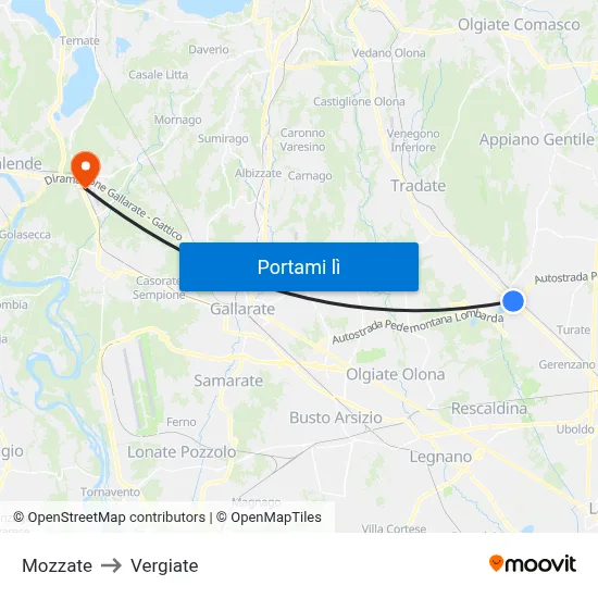 Mozzate to Vergiate map