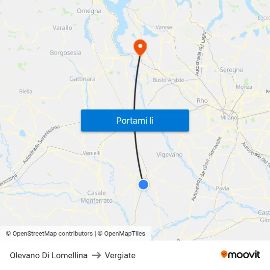 Olevano Di Lomellina to Vergiate map