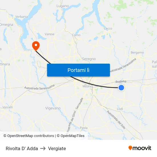 Rivolta D' Adda to Vergiate map