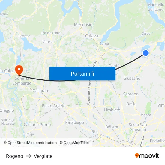 Rogeno to Vergiate map