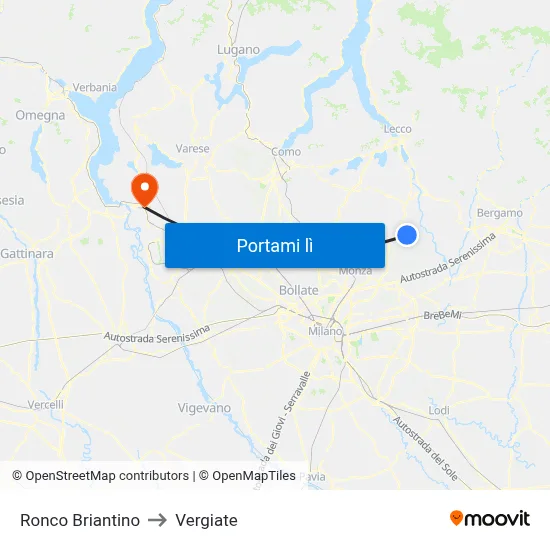 Ronco Briantino to Vergiate map