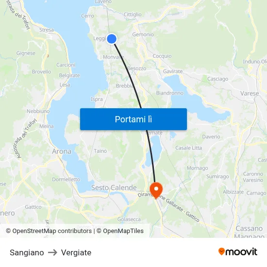Sangiano to Vergiate map
