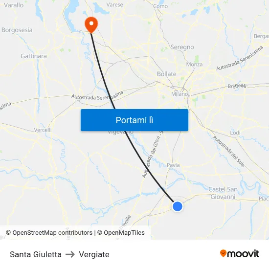 Santa Giuletta to Vergiate map