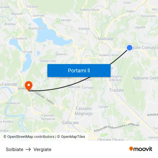 Solbiate to Vergiate map