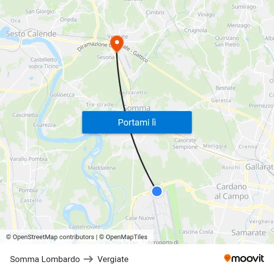 Somma Lombardo to Vergiate map