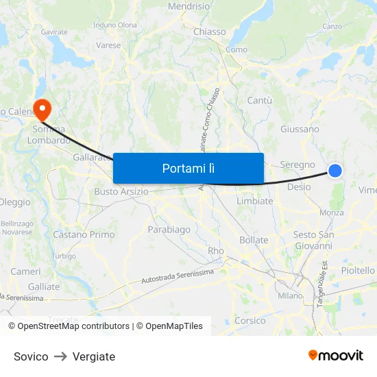 Sovico to Vergiate map